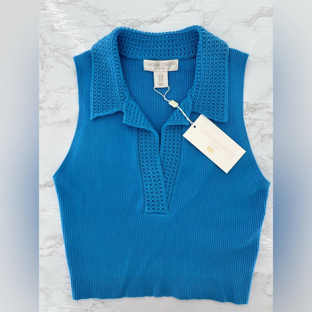 CAROLINE CONSTAS ribbed polo crochet TANK TOP